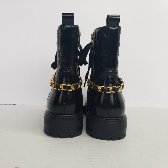 NWOB GUESS Women's Jellard Lace Up Quilted Round Toe Combat Booties Black - Picture 4 of 7